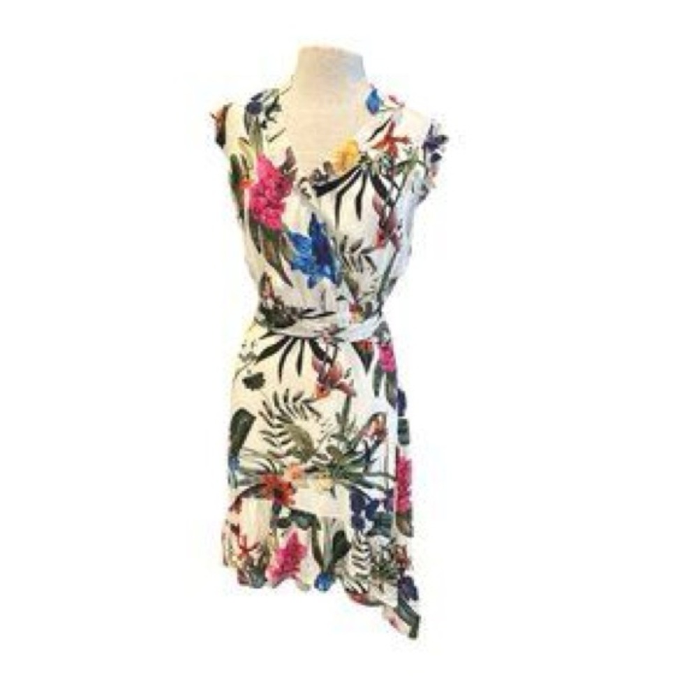 Parker White asymmetric Floral wrap Dress